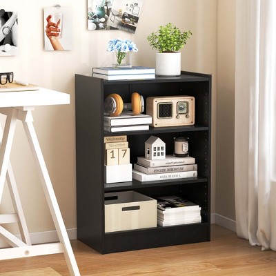 Black Adjustable 3-Tier MDF Wood Bookcase