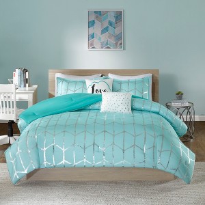 Stylish Geometric Metallic Print Comforter Set, All Season Home Textile for Modern Bedroom Decor, Valentine's Day Gifts - 1 of 4