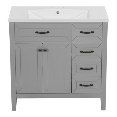 Vynxaria 36" Bathroom Vanities Gray Washstand with Triple Drawer Cabinet & 35.98"H Frame