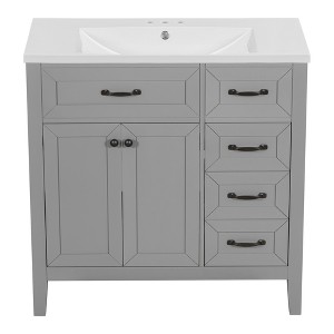 Vynxaria 36" Bathroom Vanities Gray Washstand with Triple Drawer Cabinet & 35.98"H Frame - 1 of 4