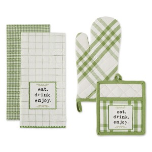 Design Imports  Home Sweet Farmhouse Oven Mitt, Potholder And Dishtowel Kitchen Set 4 Piece, Antique Green - 1 of 4