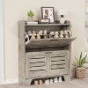Slim Shoe Cabinet for Entryway, Farmhouse 2-Drawer Flip-Down Shoe Organizer with Hooks & Ventilation, Fits Size 13 Shoes - 3 of 4