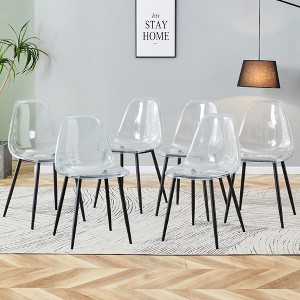 Transparent Plastic Dining Chairs Set of 6 Armless with Metal Legs for Kitchen, Makeup, or Negotiation - 1 of 4