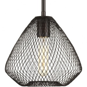 Progress Lighting Mesh 1-Light Mini Pendant, Antique Bronze, Open Cage Frame, Steel Material, Incandescent, Dry Rated - 1 of 4