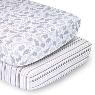 The Peanutshell Fitted Crib Sheets - Gray Elephant Walk - 2pk