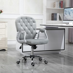 SKRAN Velvet Home Office Chair, Button Tufted Desk Chair with Padded Armrests, Adjustable Height and Swivel Wheels - 1 of 4