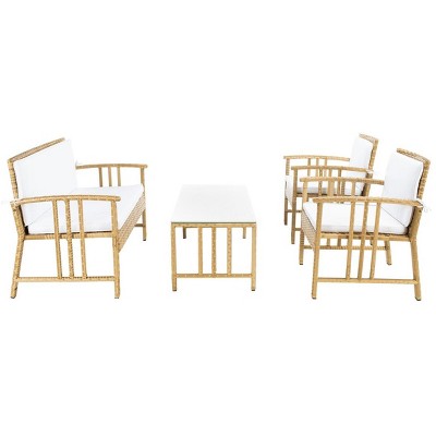 Coastal Breeze Wicker 4-Piece Outdoor Living Set with White Cushions