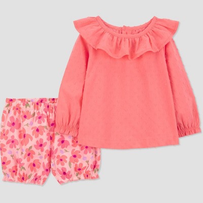 Image of Carter's Just One You® Baby Girls' Ruffle/Floral Top & Bottom Set - Pink 6M