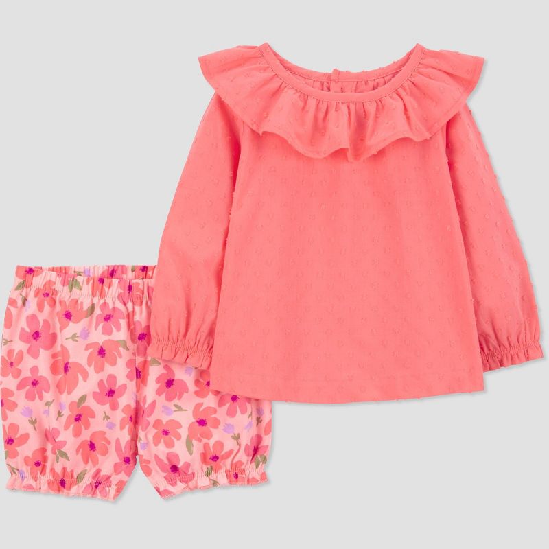 Carter&#39;s Just One You&#174; Baby Girls&#39; Ruffle/Floral Top &#38; Bottom Set - Pink, 1 of 4