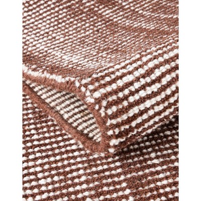 Mocha Brown Round Hand-Knotted Wool Geometric Rug