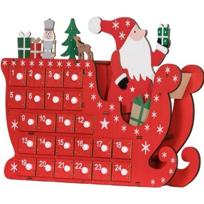 NAYSAYE Christmas Advent Calendar, Wooden 24 Drawers Lighted Village Scene for Table Mantel Reusable Countdown Holiday Gift, Red, 8.9"*3.1"*14.2"