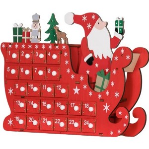 NAYSAYE Christmas Advent Calendar, Wooden 24 Drawers Lighted Village Scene for Table Mantel Reusable Countdown Holiday Gift, Red, 8.9"*3.1"*14.2" - 1 of 4