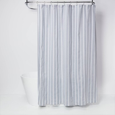 blue and white striped shower curtain