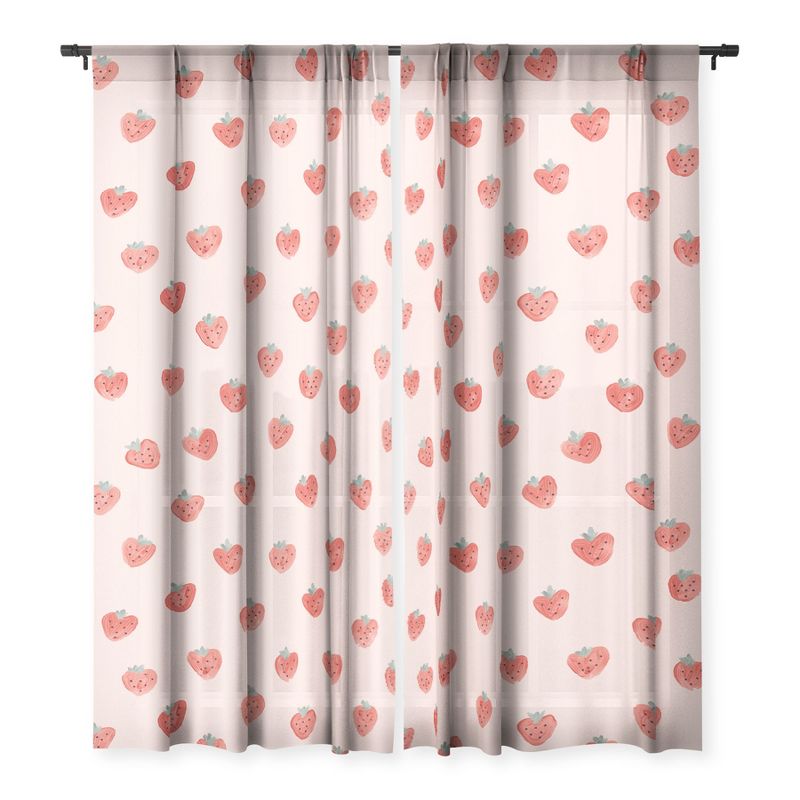 Emanuela Carratoni Strawberries on Pink Single Panel Sheer Window Curtain - Deny Designs, 3 of 7