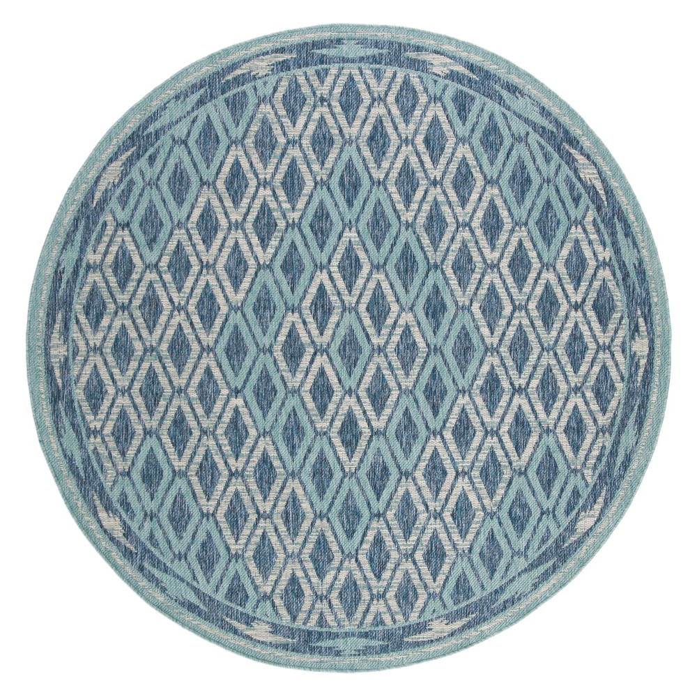 Kylan Round 6'7in Indoor/Outdoor Rug - Navy/Aqua - Safavieh