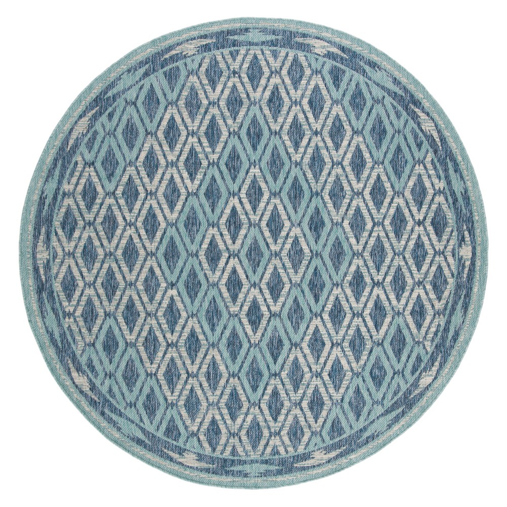 Kylan Round 6'7in Indoor/Outdoor Rug - Navy/Aqua - Safavieh