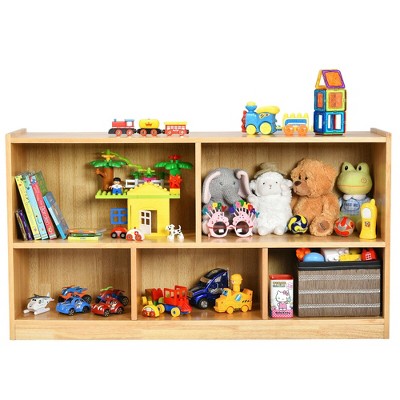 Costway Kids 5-Cube Storage Cabinet 2-Shelf Wood Bookcase Organizer Natural