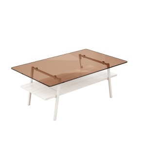FONTOI Rectangle Coffee Table with Glass Tabletop, Modern Table for Living Room Bedroom Office, Brown&White, 22.84"*16.73"*38.58" - 1 of 4