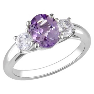 Amethyst and Created White Sapphire Ring in Sterling Silver - Purple/White, Women
