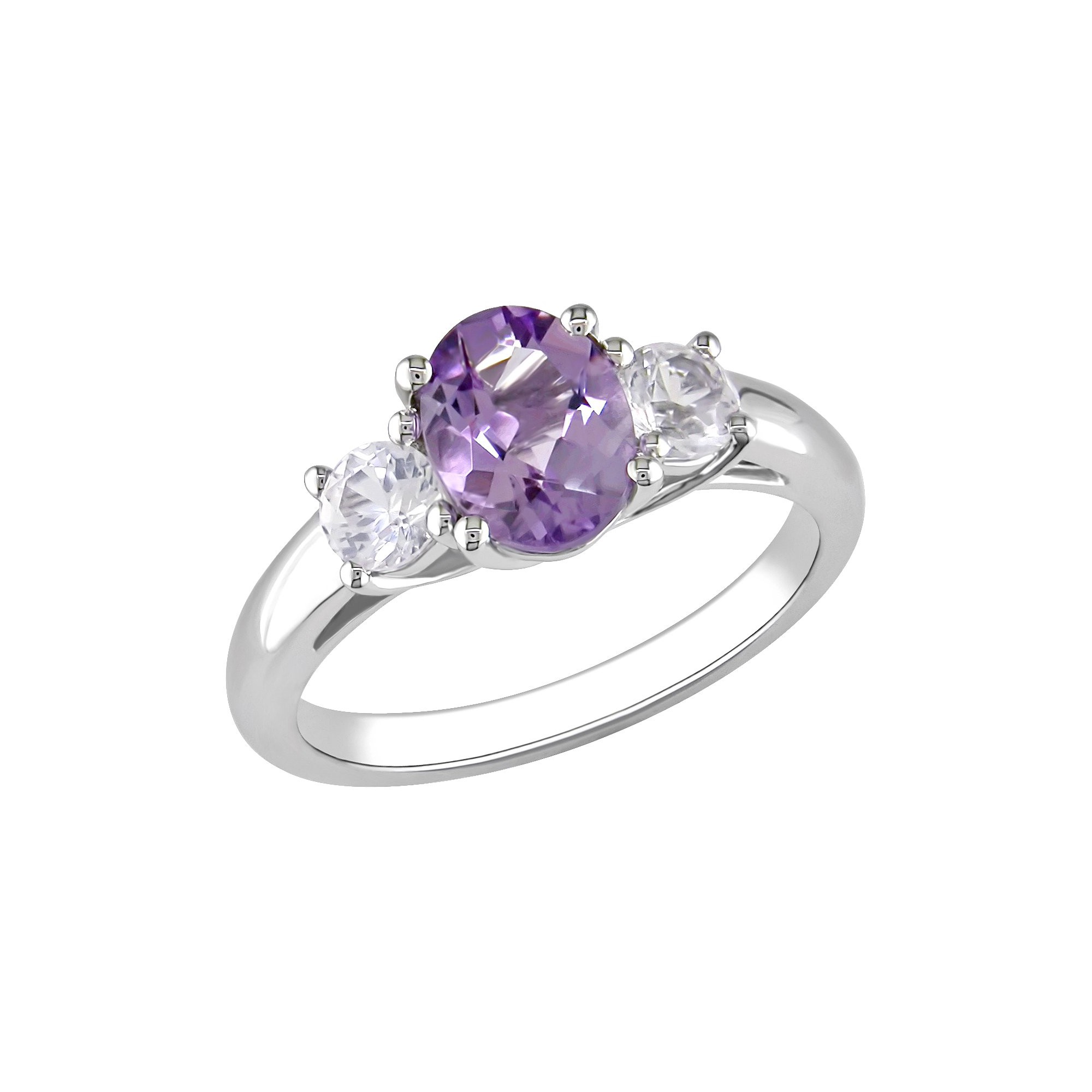 Amethyst and Created White Sapphire Ring in Sterling Silver - Purple/White, Women's, Size: 7.0, White Purple