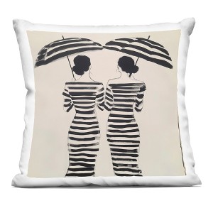 Stupell Industries Two Women in Rain Stripes Indoor Decorative Throw Pillow, 18 x 18 - 1 of 3