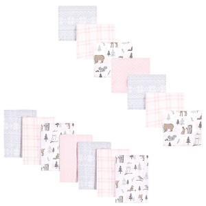 Hudson Baby Infant Girl Cotton Flannel Burp Cloths and Receiving Blankets, 14-Piece, Winter Forest, One Size - 1 of 2