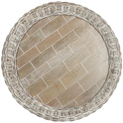 Grey White Wash Mango Wood Drum Cocktail Table
