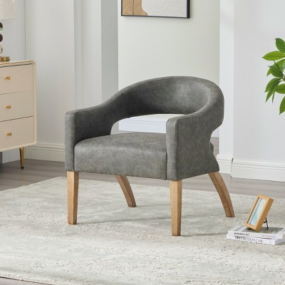 Modern Upholstered PU Accent Chair with Rubberwood Legs Barrel Armchair with Open Back Dining Chair for Living Room,Bedroom-The Pop Home