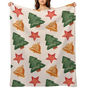 FIONECA Charming Christmas Tree Bell Star Blanket with Beige Background Warm Cozy Holiday Throw 30x40 inches - 1 of 4