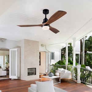 Wanze of Ocean 52 in. Smart Black Solid Wood Brown Blades 2-Size Downrod Mount Standard Ceiling Fan with 3-Color Dimmable LED Light - 1 of 4