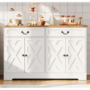 57" White Modern Farmhouse Sideboard Buffet - 2 Drawers & Adjustable Shelves, Large Kitchen Storage, Dining Room Coffee Bar Organizer - 1 of 4