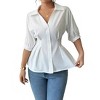 Women's Collared V Neck 3/4 Sleeve Peplum Button Front Blouse Tops - 4 of 4