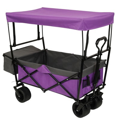 VisioGear Collapsible Wagon with Canopy, Wagon Stroller, Foldable Wagon for Camping, and Garden Use, Purple, 45.28"*22.83"*38.78"