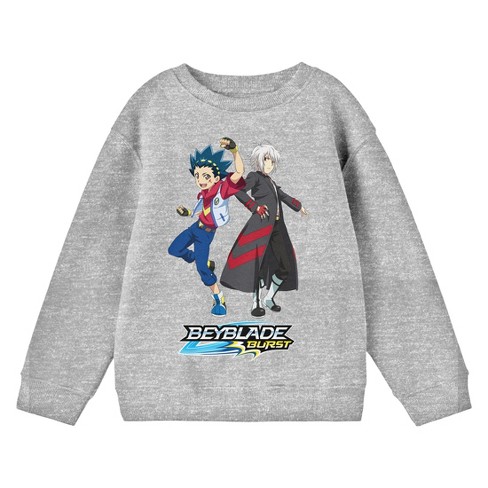 Beyblade Burst Valt Shu Crew Neck Long Sleeve Athletic Heather Youth Sweatshirt Small