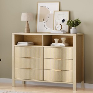 6 Drawer Dresser for Bedroom, Farmhouse Chest of Drawers with 2 Open Shelves and Fluted Doors for Living Room, Entryway - 1 of 4