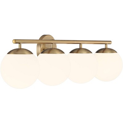 Soft Gold 33" Modern Wall Light with Frosted Globe Shades