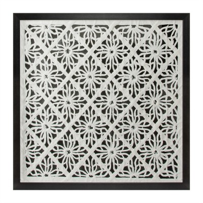 Framed Floral Wall Decor Under Glass 19.5"SQ