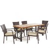 GDFStudio Malic Outdoor Acacia Wood and Wicker 7 Piece Dining Set with Cushion, Cream/Teak - 2 of 4