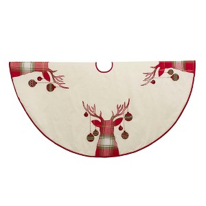 Kurt Adler 60-Inch Ivory Dupion Tree Skirt with Reindeer Appliqué Embroidery - 1 of 4