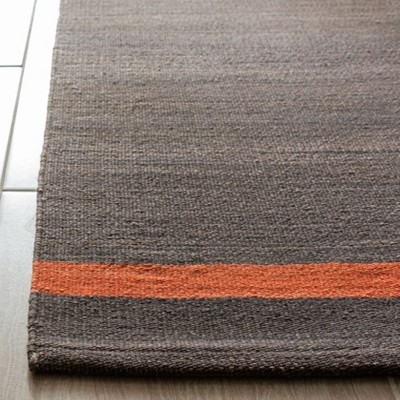 Dark Gray and Orange Handmade Wool Striped Area Rug
