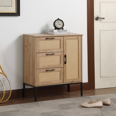 GlasFlength Decorative Storage Cabinets Modern Accent Storage Cabinet with 3 Drawers Free standing Cabinet for Living Room, Beige, 27.6"*11.8"*31.5"