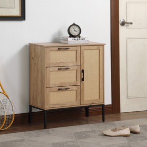 GlasFlength Decorative Storage Cabinets Modern Accent Storage Cabinet with 3 Drawers Free standing Cabinet for Living Room, Beige, 27.6"*11.8"*31.5" - 1 of 4
