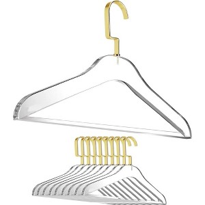Designstyles Clear Acrylic Clothes Hangers with Pants Bar, Luxurious & Heavy-Duty Gold Steel Hooks, Perfect for Suits and Slacks - 10 Pack - 1 of 4