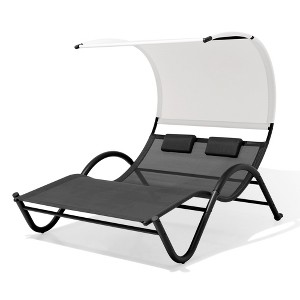 Pellebant Outdoor Double Chaise Lounge Chair with Canopy Shade & Wheels, Double Sun Bed Lounger - 1 of 4