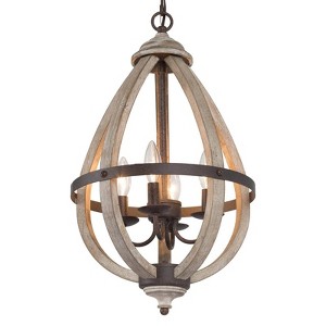 LNC Timeless 4-Light 13.4" Farmhouse/Rustic Lantern Mini Chandelier, Rustic Bronze and Weathered Gray Wood Tone - 1 of 4