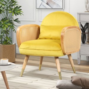 Rattan Dining Chairs, Upholstered Chairs with Armrest, Accent Rattan Chair for Living Room - 1 of 4