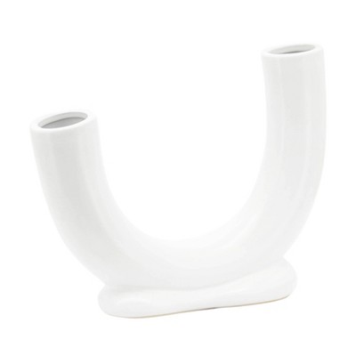Sagebrook Home Ceramic U-Shaped Decorative Vase - Contemporary Abstract Style Vase - Unique Artistic Decor for Home or Office