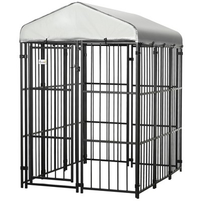 PawHut Black Heavy-Duty Metal Outdoor Dog Playpen with Cover