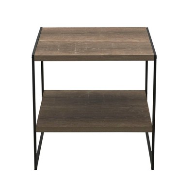 Ashwood and Black Metal Square End Table with Storage Shelf