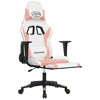 vidaXL Massage Gaming Chair with Footrest White&Pink Faux Leather - 3 of 4